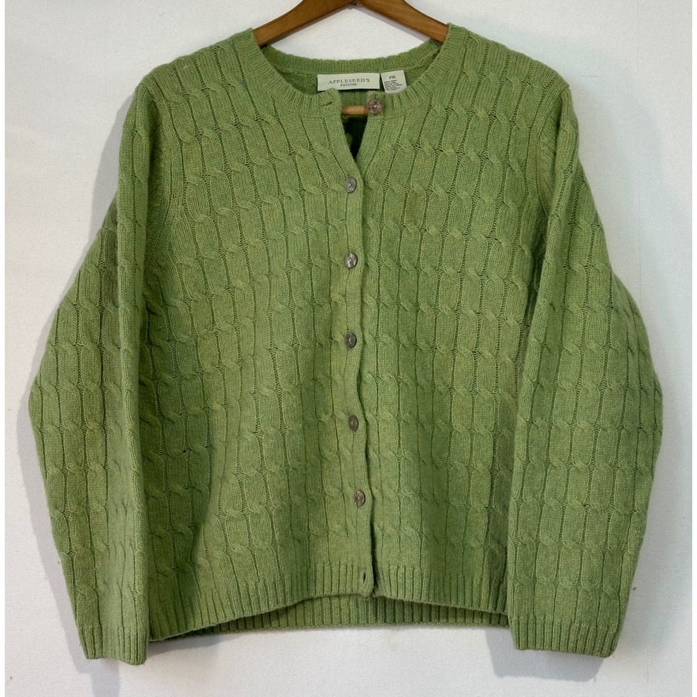 Appleseed's Cardigan Cable Knit Wool Womens PXL Green Excellent
